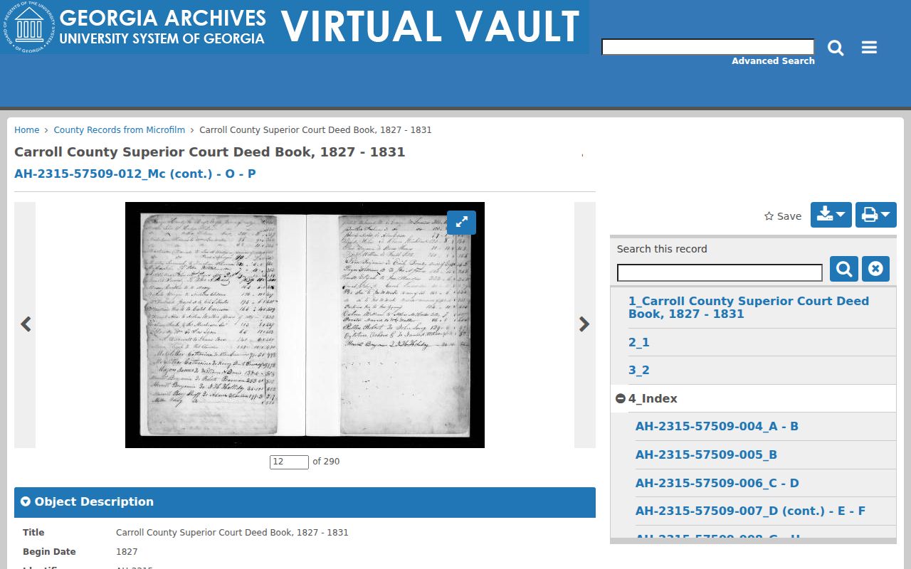 Carrollton residents directory digitized 1827 deed book