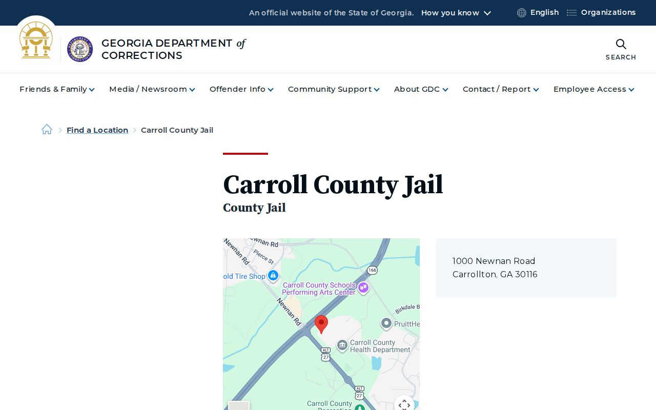 Carrollton neighbors Georgia DOC Carroll County facility listing