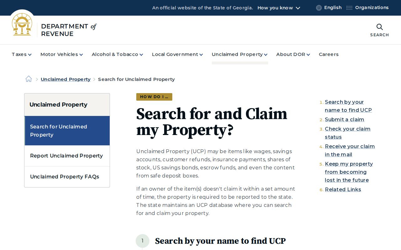 Georgia unclaimed property search instructions for Carrollton heir research