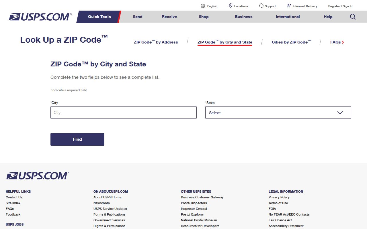 USPS city and state form used to verify Carrollton postal routing